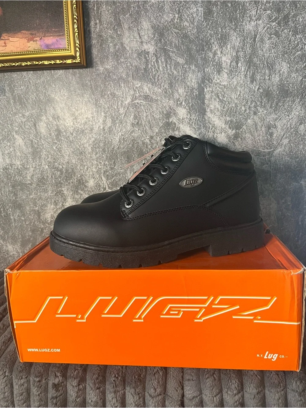 Lugz Black Mid-Top Work Boots Black on Black